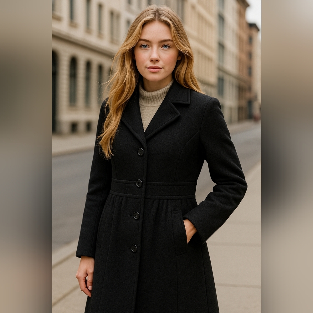 J.Crew Double-Cloth Italian Wool Greta Coat Black – Size 6 Tall